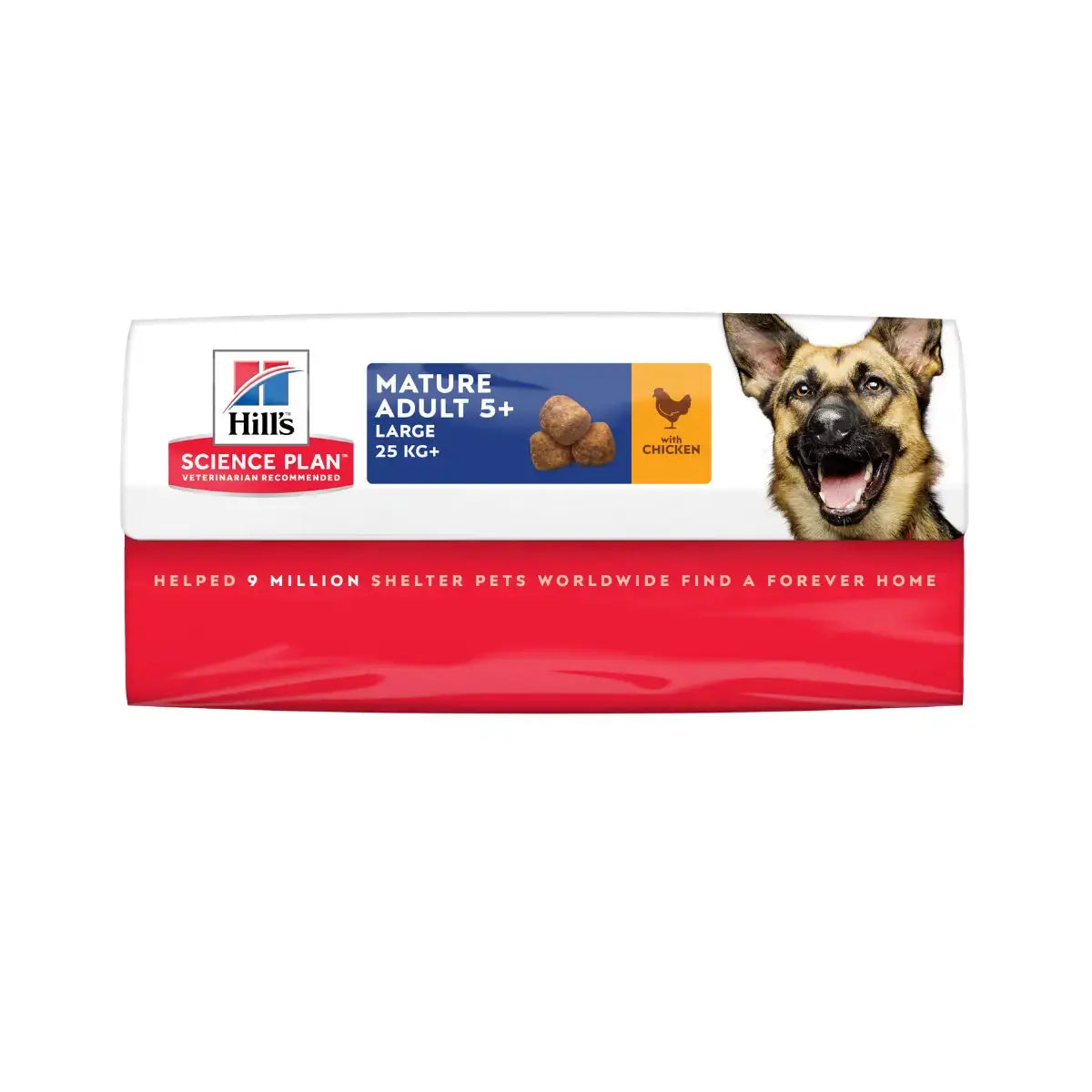 Hill's Science Plan Mature Adult dog food bag with chicken, designed for large dogs over 5 years old.