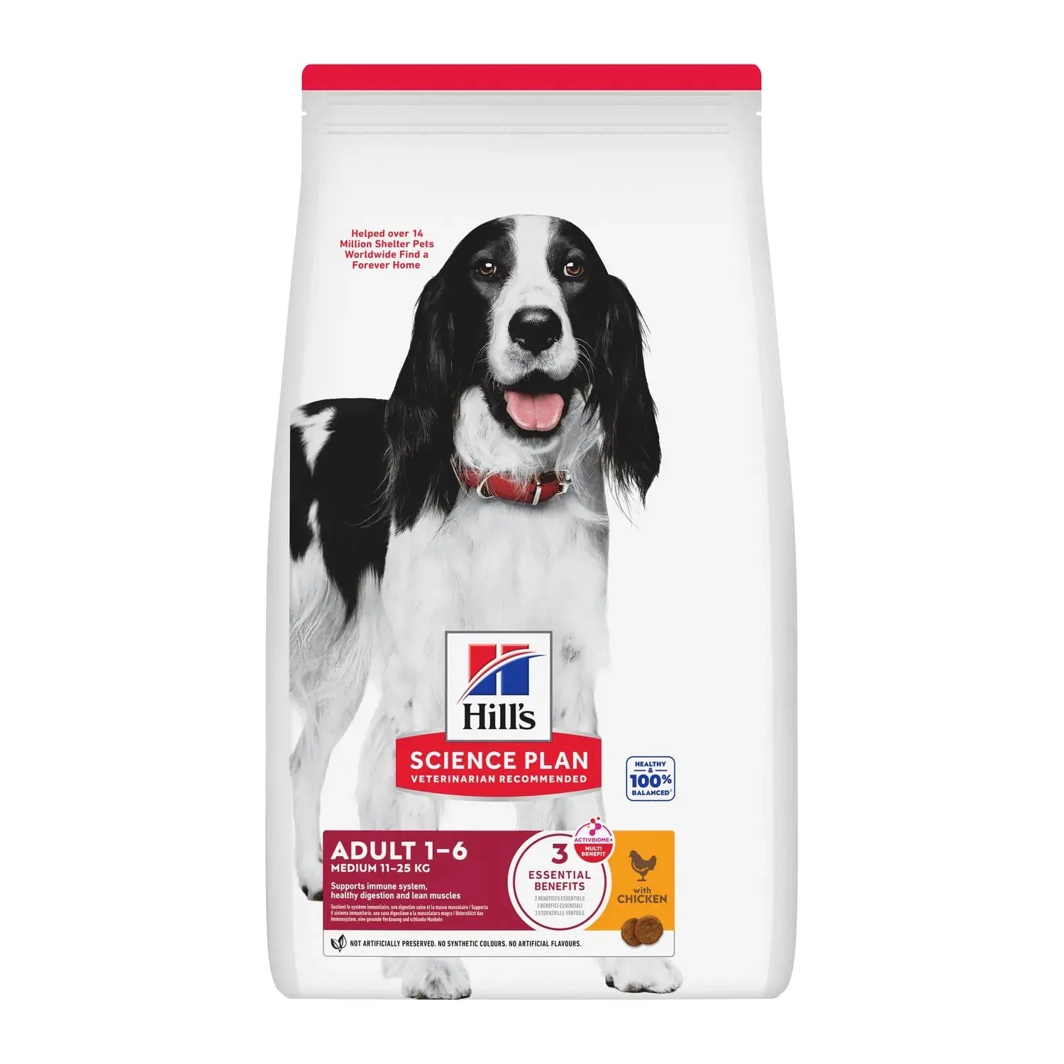 Hill's Science Plan Medium Breed Adult dry dog food with chicken, new ActivBiome+ bag front