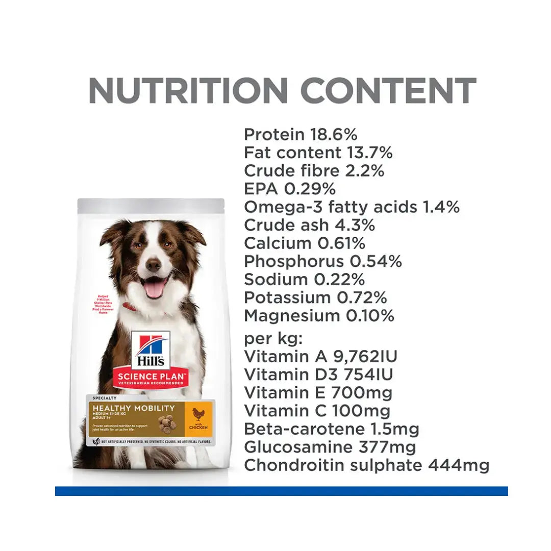 Hill’s Science Plan Medium Breed Adult Healthy Mobility Chicken Dry Dog Food   | Canine & Co