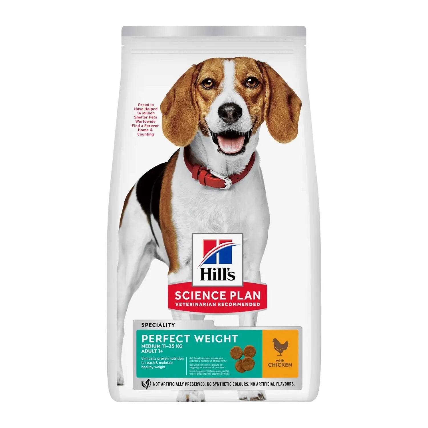 Hill's Science Plan Perfect Weight Medium Breed Adult dry dog food with chicken, new look bag front
