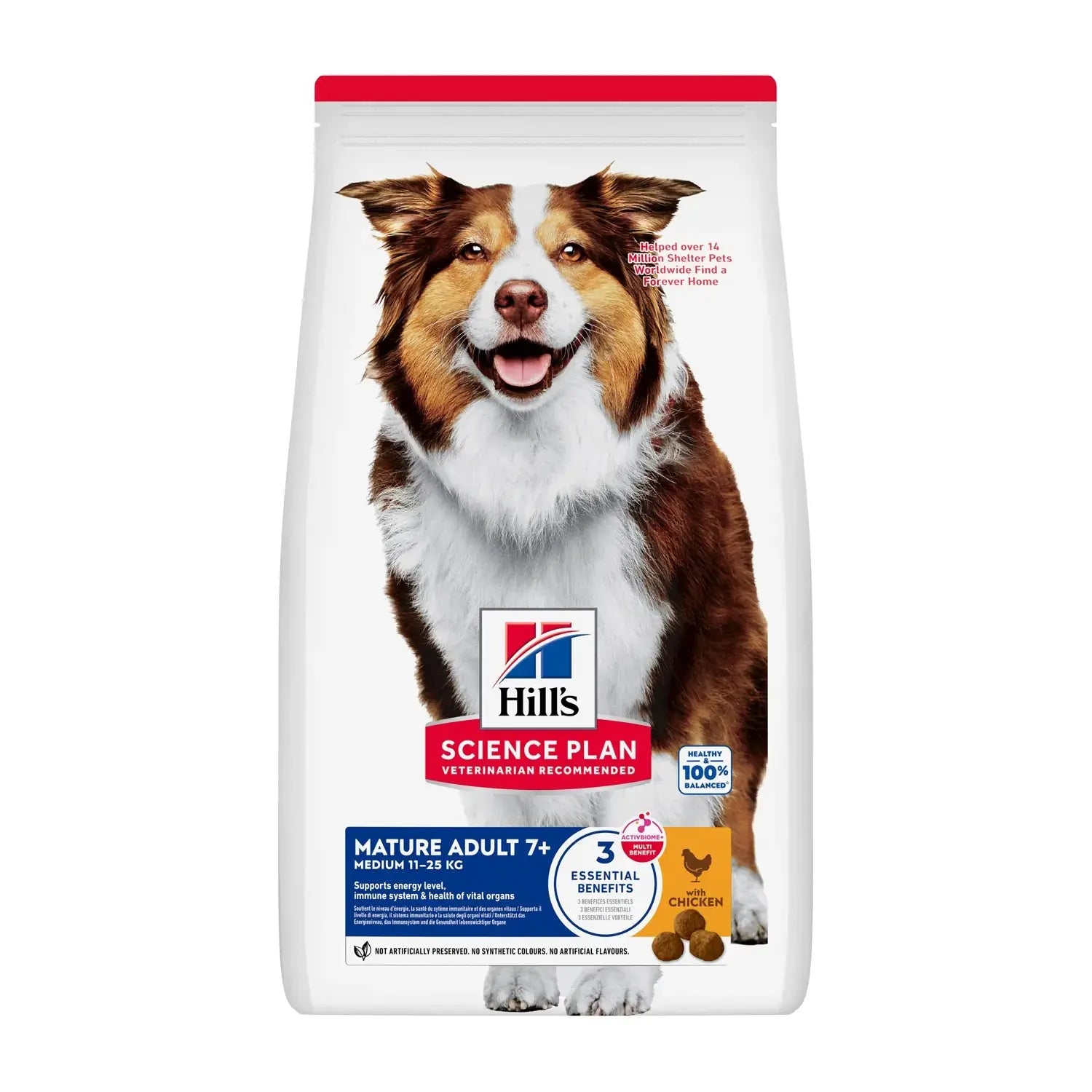 Hill's Science Plan Medium Breed Mature Adult 7+ Chicken dry dog food bag, front of pack