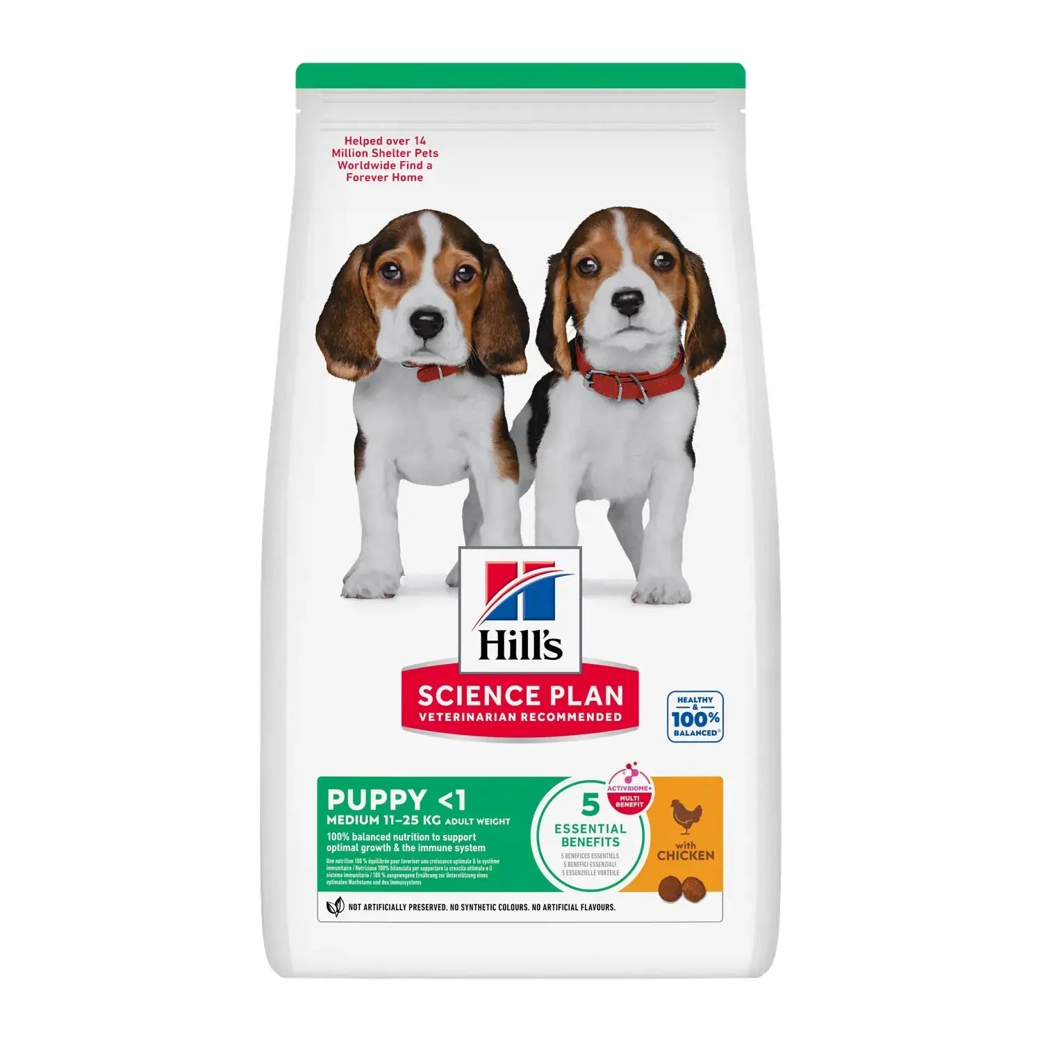 Hill's Science Plan Medium Breed Puppy Chicken dry dog food bag, new ActivBiome+ Multi-Benefit packaging