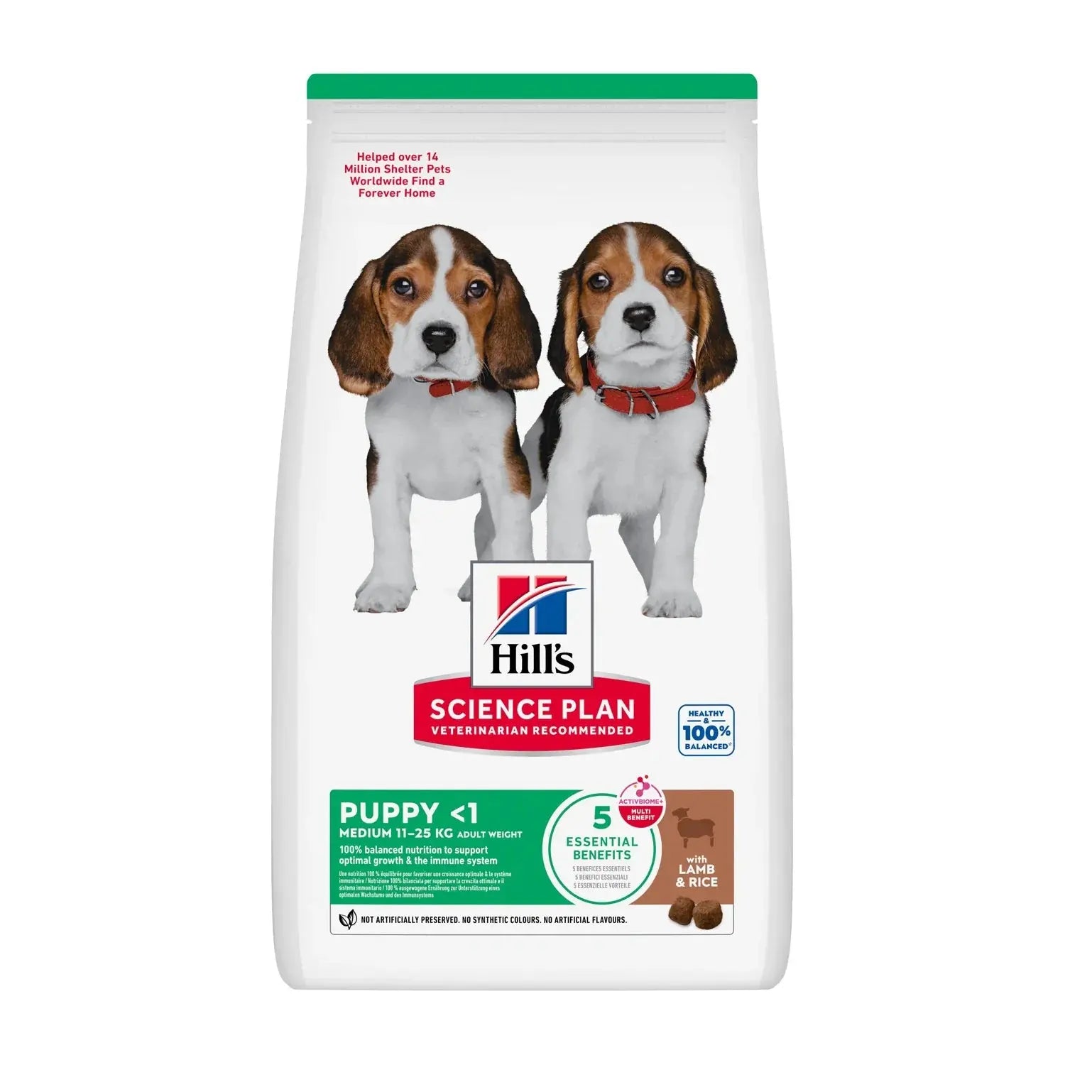 Hill's Science Plan Medium Breed Puppy Lamb & Rice dry dog food bag, front of pack