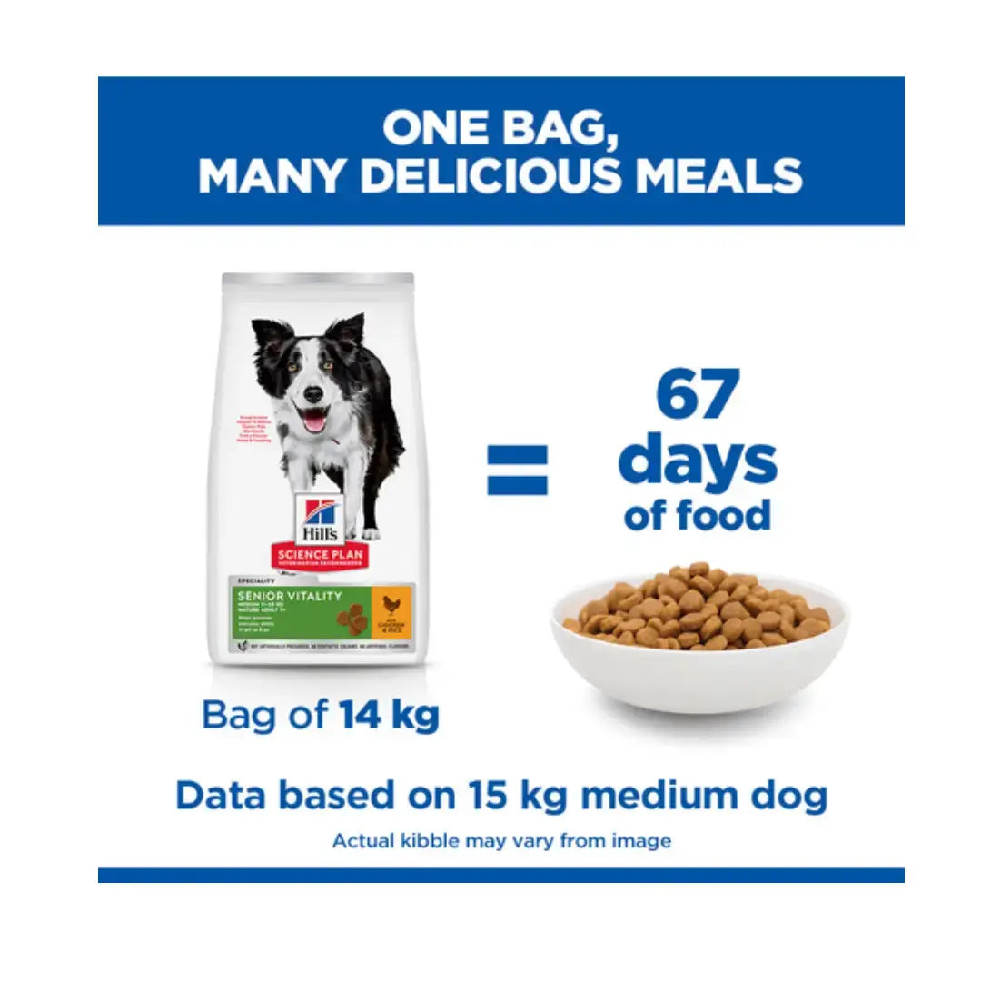 Hill’s Science Plan Medium Breed Senior Vitality 7+ Chicken Dry Dog Food   | Canine & Co