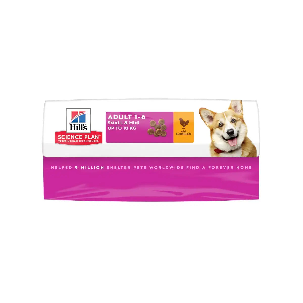 Hill's Science Plan Adult dog food for small breeds, featuring chicken and designed for pets up to 10 kg.