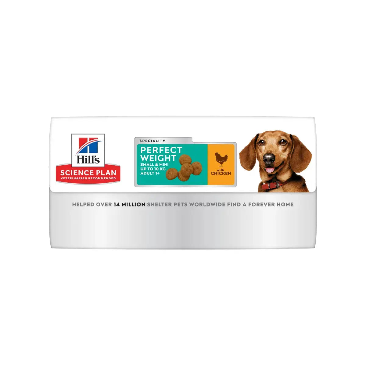 Hill's Science Plan Perfect Weight dog food packaging with chicken, designed for adult dogs.
