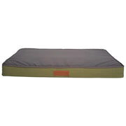 Comfortable dog bed with a gray top and olive green base for restful pet sleep.