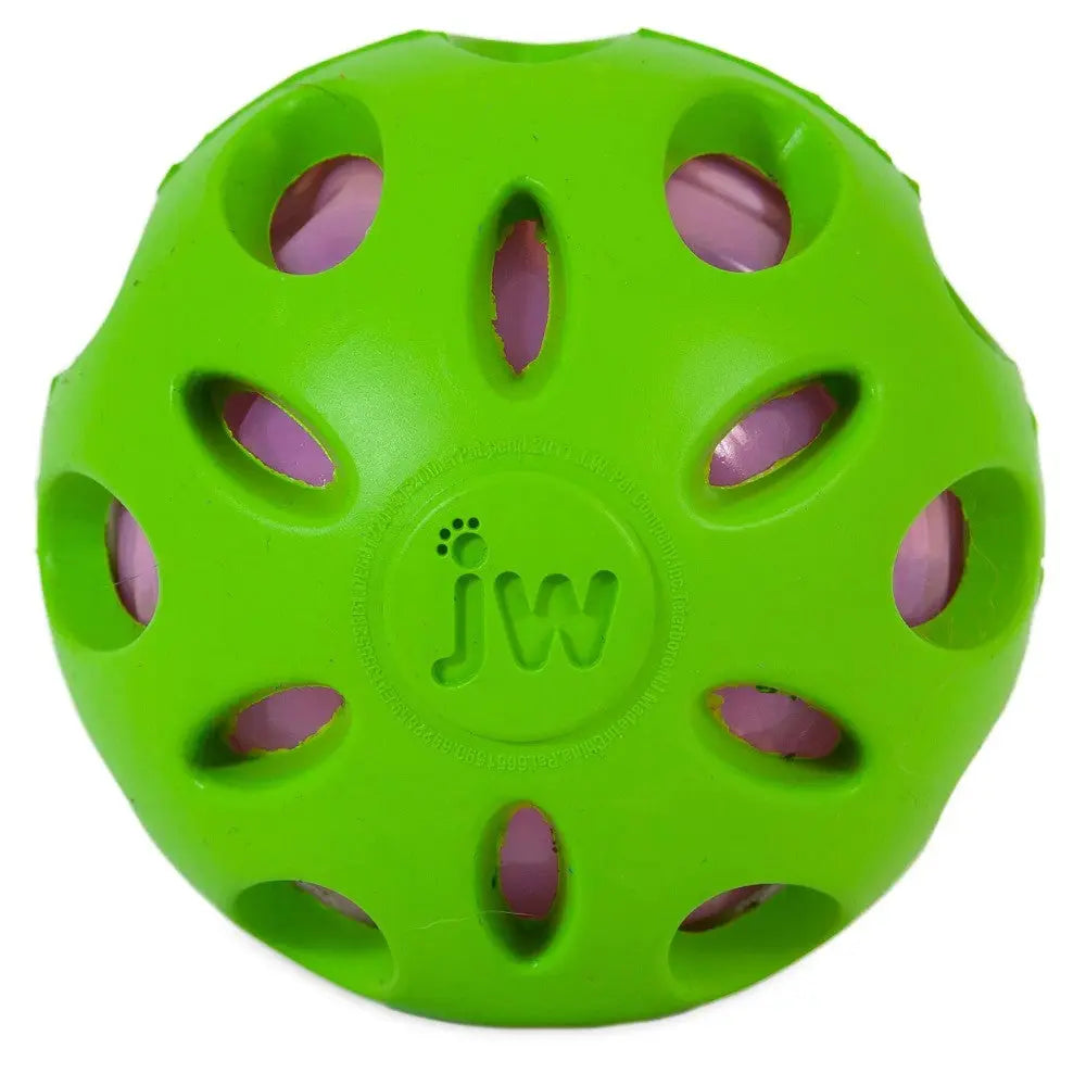 Bright green dog toy ball with holes for easy grip and play.