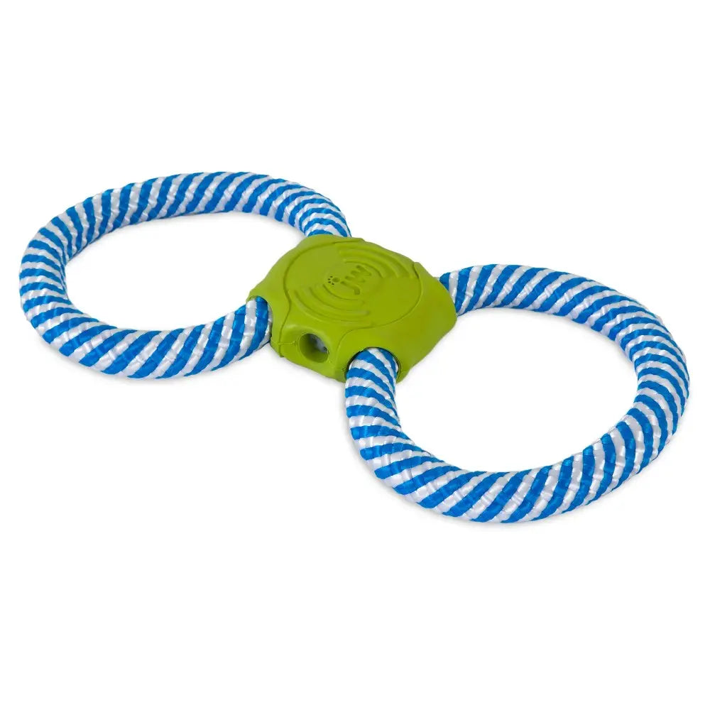 Durable dog toy with dual rope handles for interactive play and tugging fun.