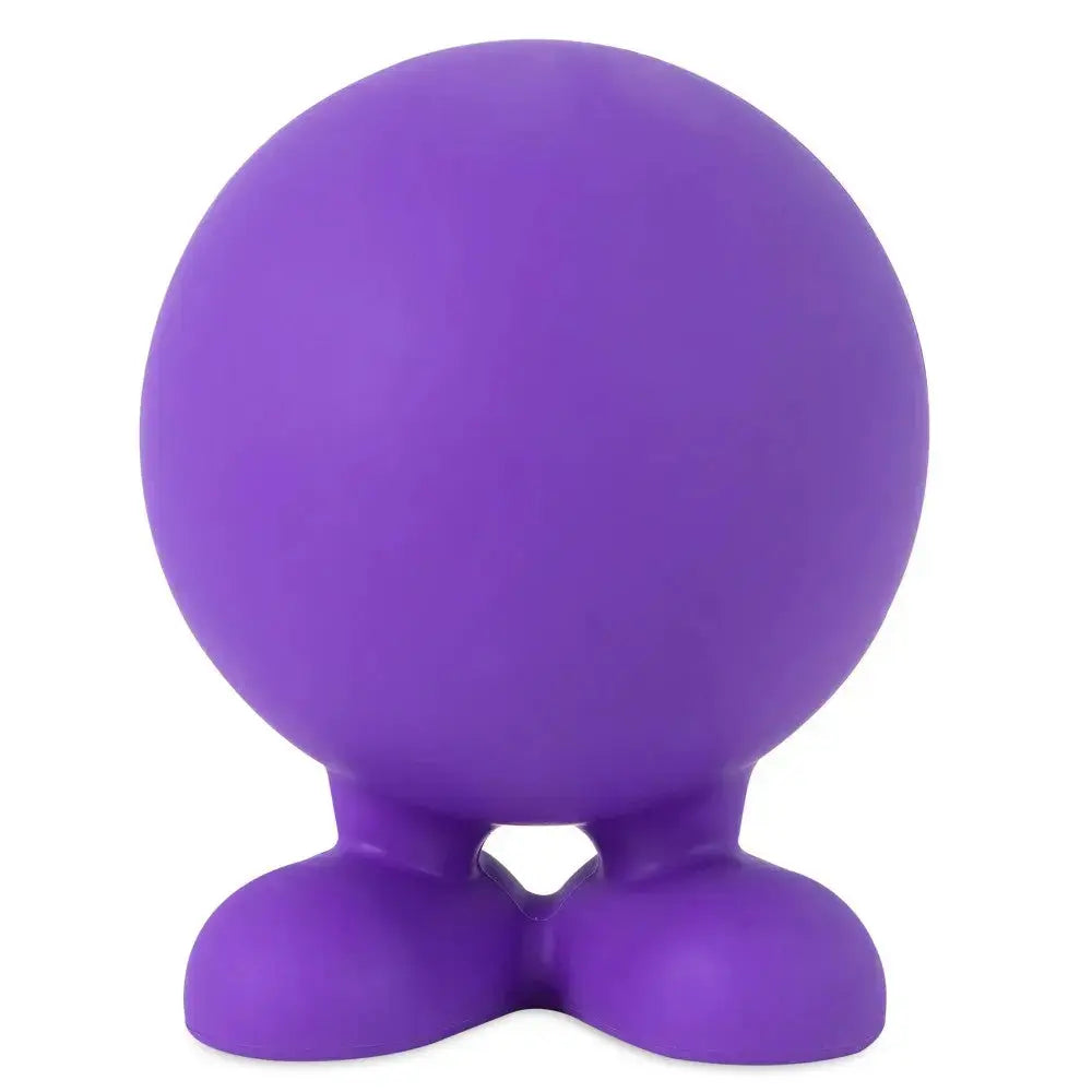 Purple rubber toy with a round body and two feet, perfect for playful pets or as a decorative item.