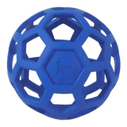 Blue rubber dog toy ball designed for interactive play and fetch activities.