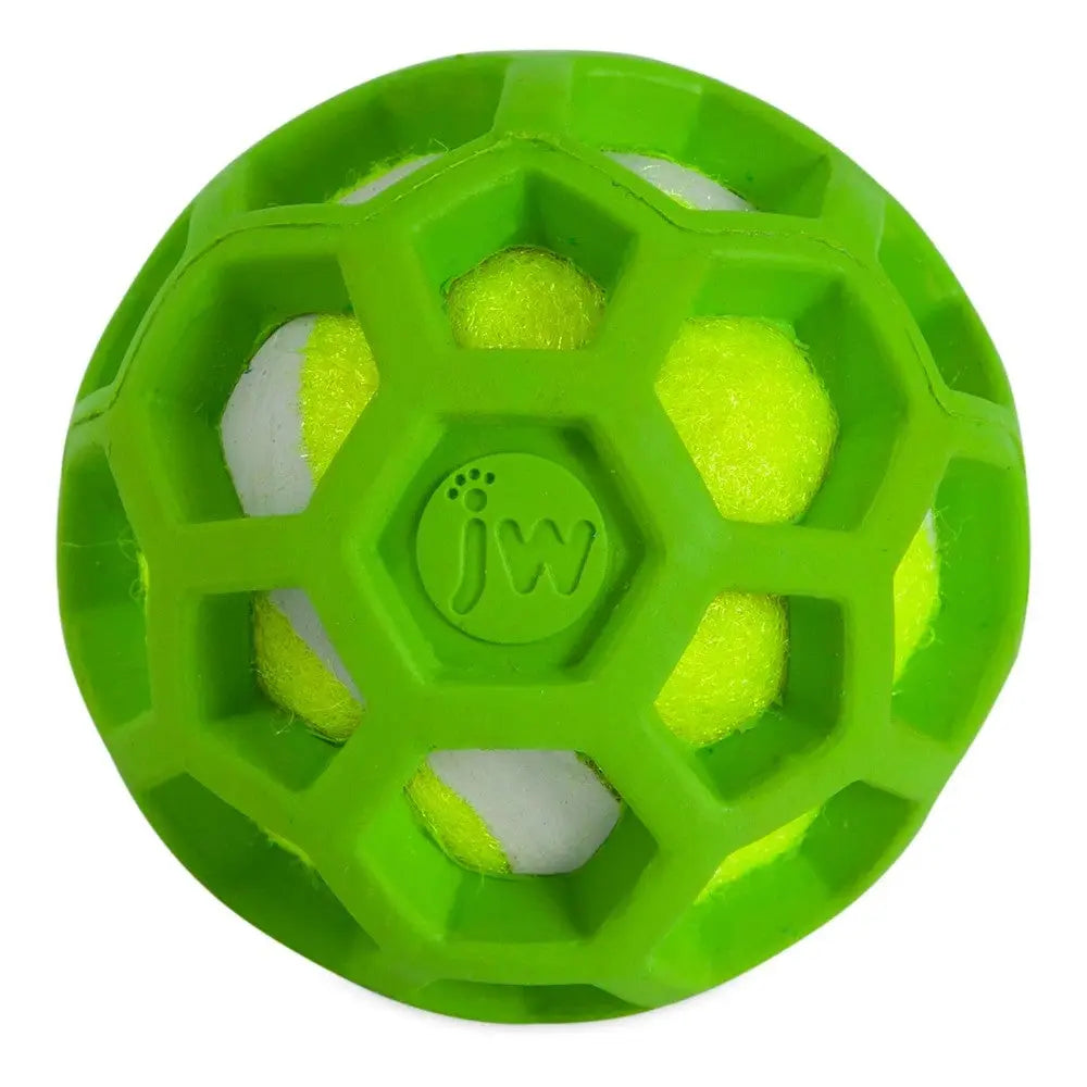 Bright green dog toy with a honeycomb design, perfect for interactive play and fetch.