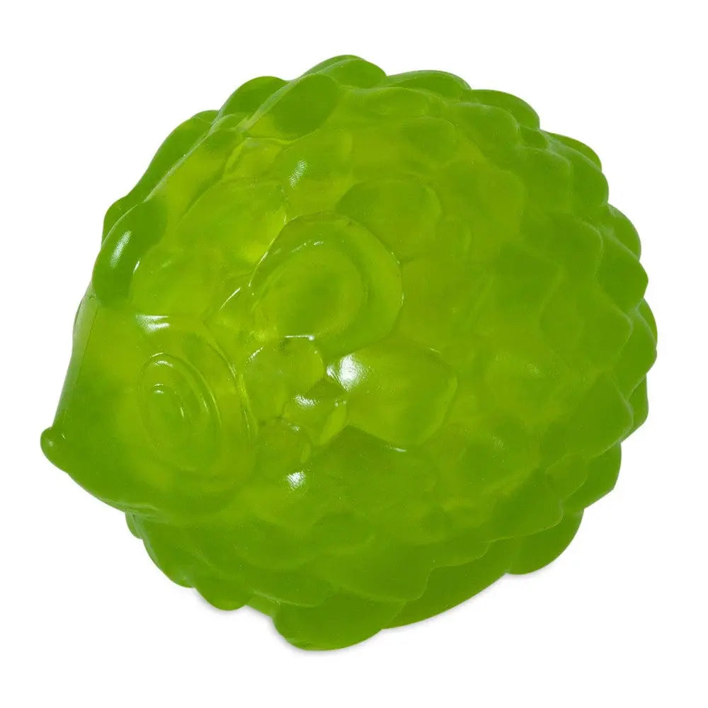 Green hedgehog-shaped rubber toy for pets, perfect for chewing and playtime.