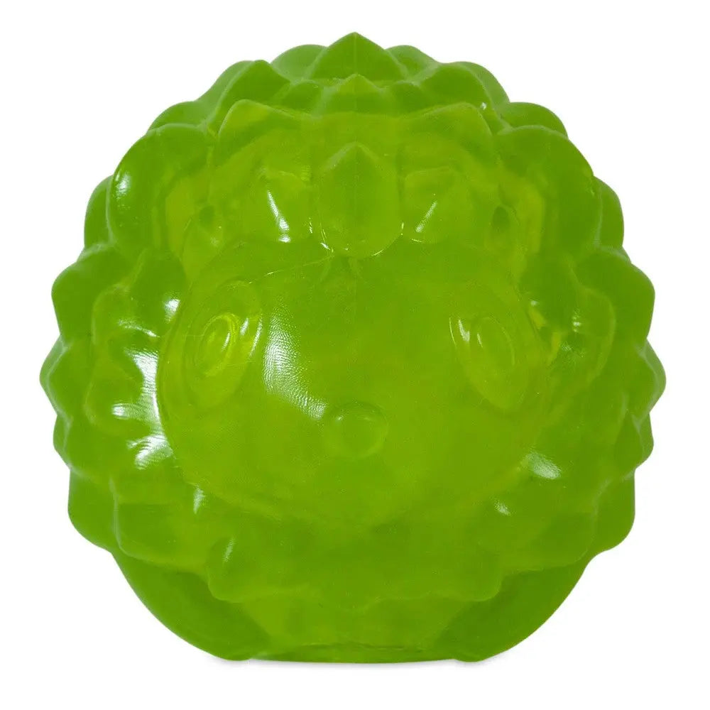 Green hedgehog toy, soft rubber, perfect for pet playtime and interactive fun.