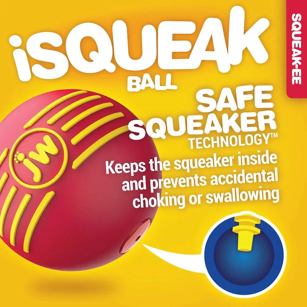 iSqueak ball with safe squeaker technology prevents choking and provides fun for pets.