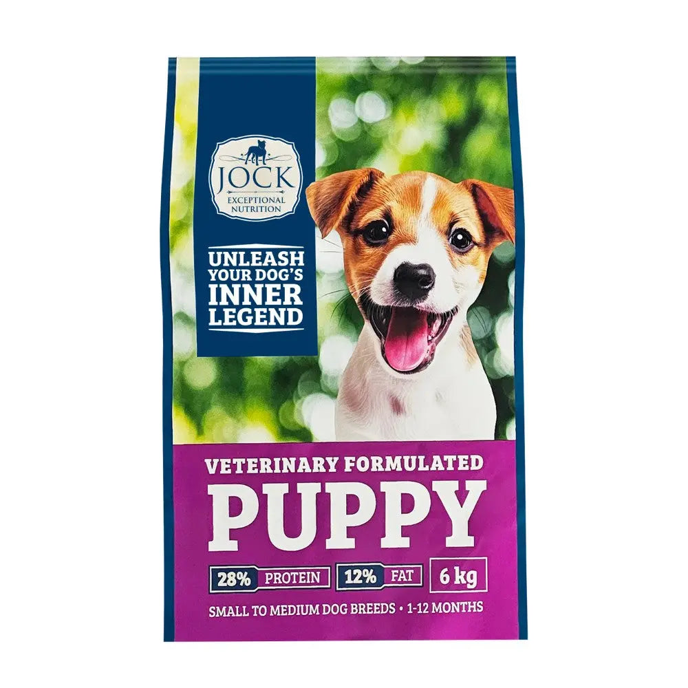 Veterinary formulated puppy food bag, 6 kg, with high protein and fat content for small to medium breeds.