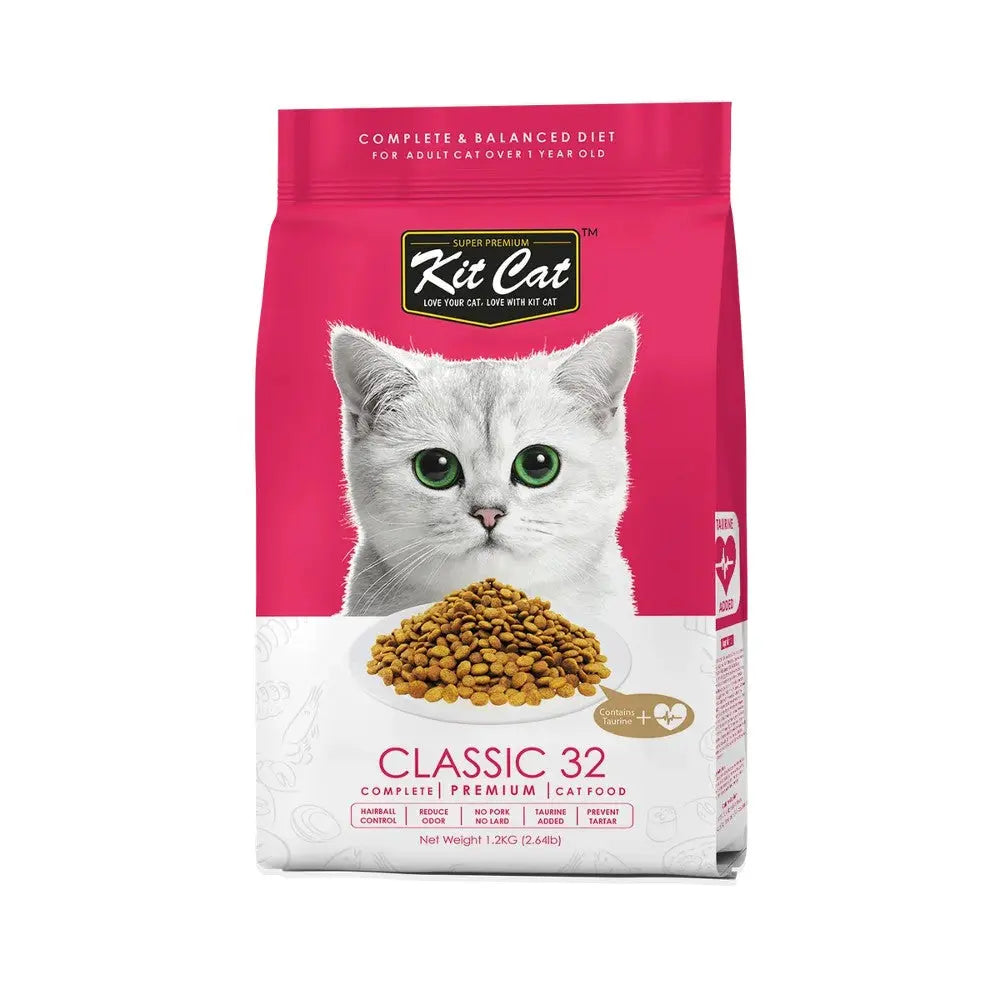 Premium cat food bag featuring a classic formula for balanced nutrition.