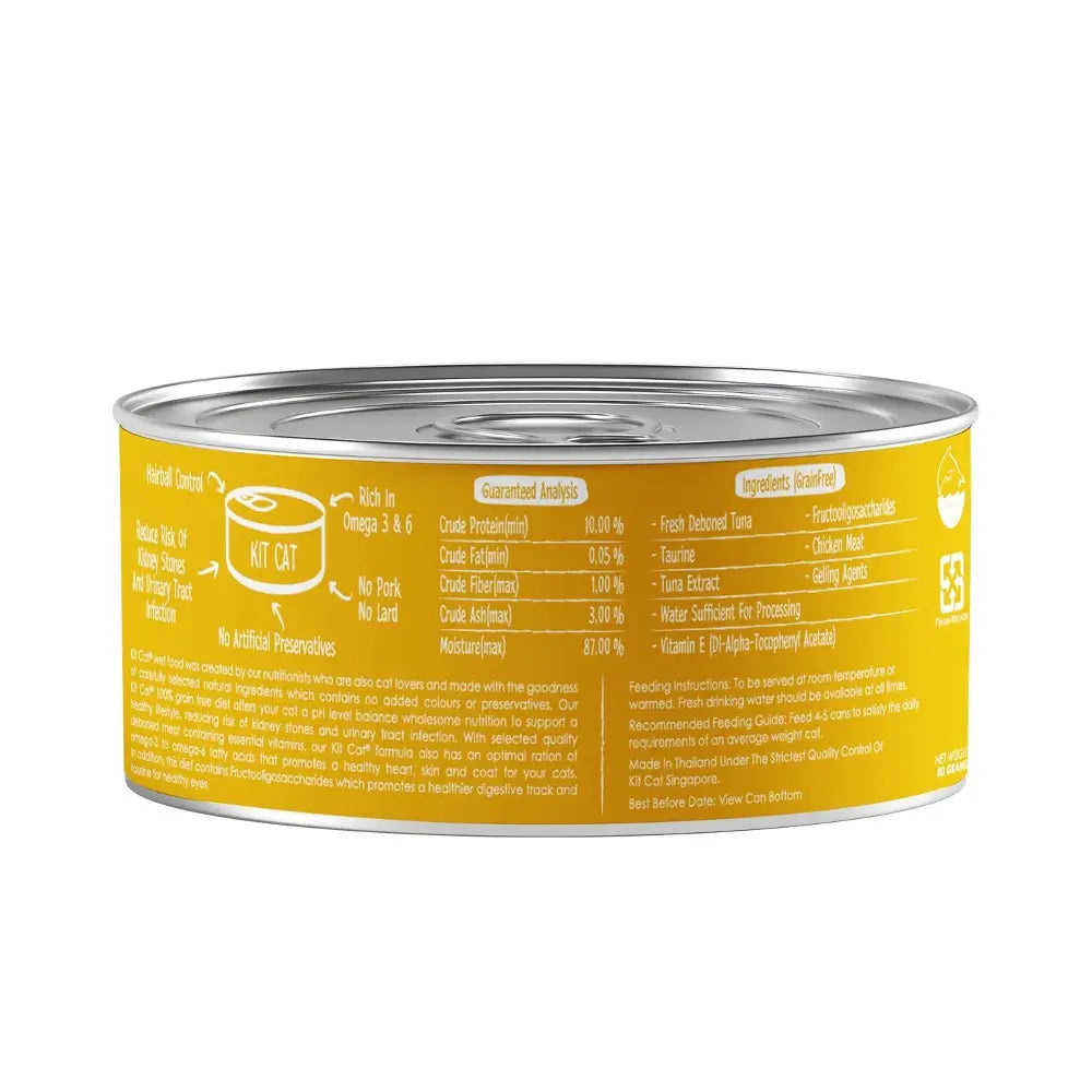 Canned cat food with omega 3 & 6, featuring a detailed nutritional analysis and feeding guidelines.
