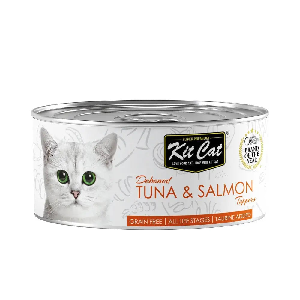 Deboned tuna and salmon cat food in a grain-free formula for all life stages.