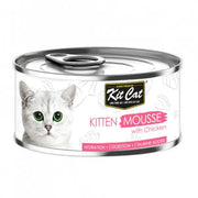 Kit Cat kitten mousse with chicken in a can, promoting hydration and digestion for young cats.