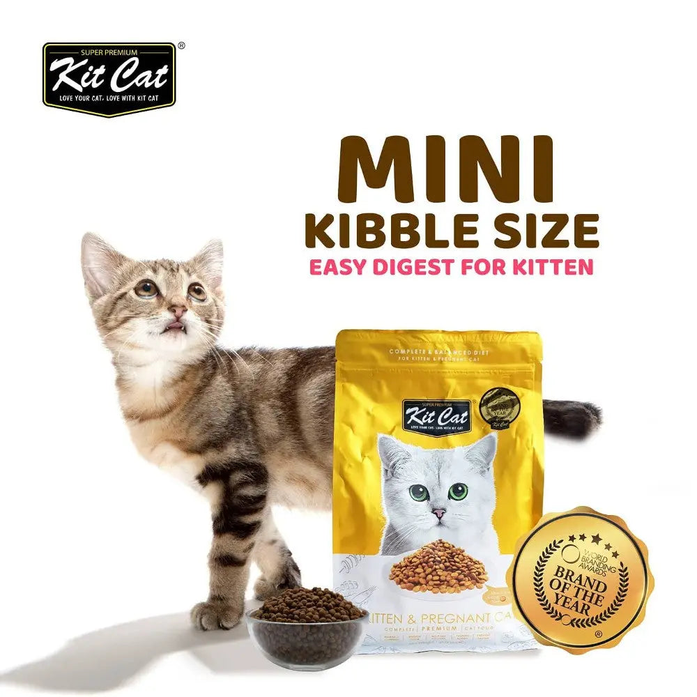 Kit Cat mini kibble for kittens, easy to digest, with premium ingredients and award-winning quality.