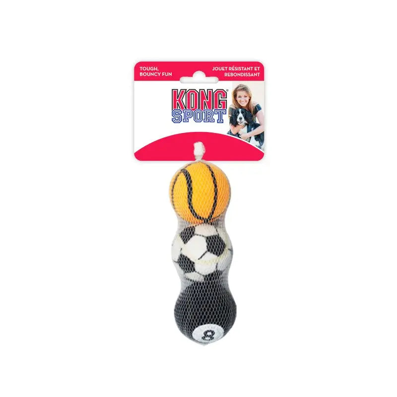 KONG Sport dog toy set featuring three bouncy balls for interactive play and fun.