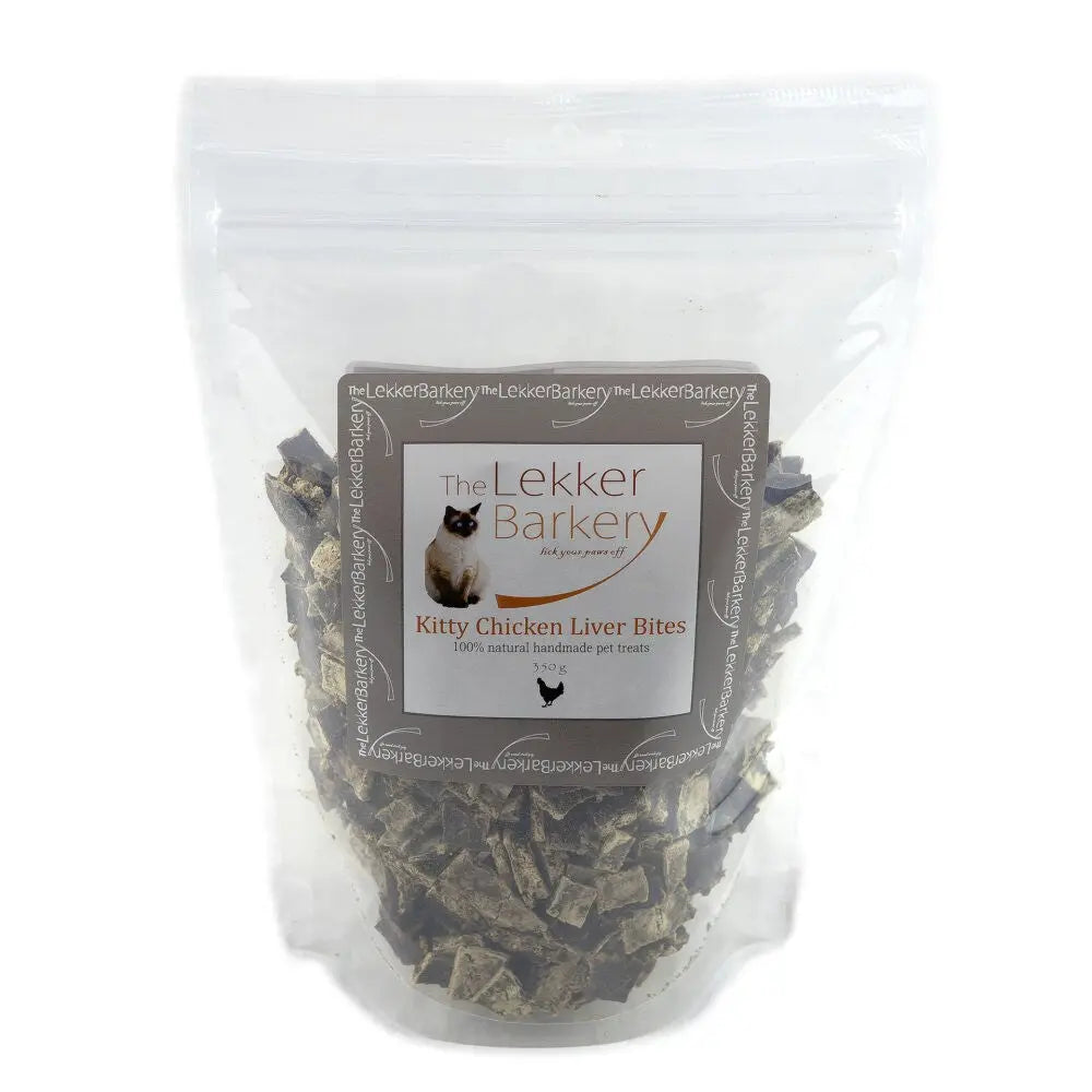 Kitty Chicken Liver Bites in a resealable bag, 100% natural handmade cat treats.