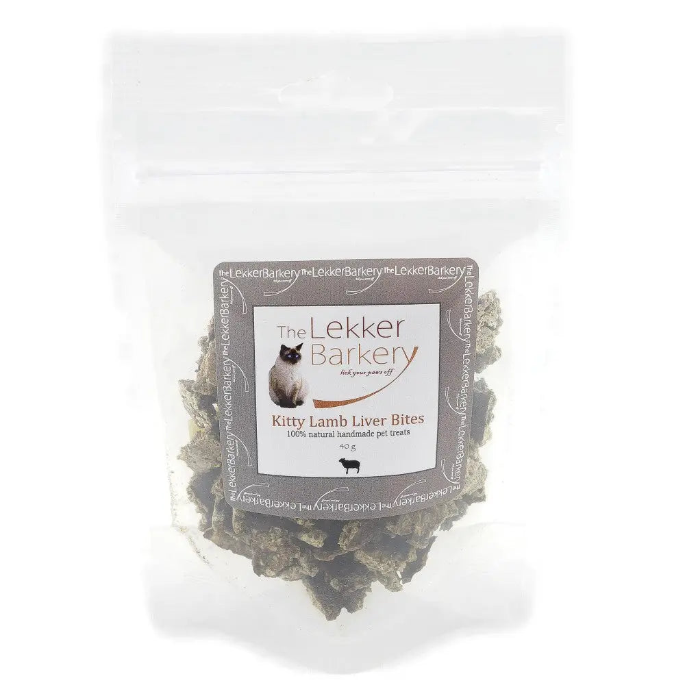 Kitty Lamb Liver Bites in a clear bag, 100% natural handmade pet treats for cats.