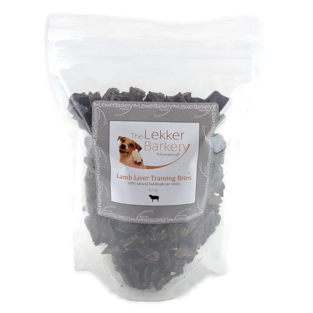 Lamb liver training bites in a clear bag, perfect for rewarding pets during training sessions.
