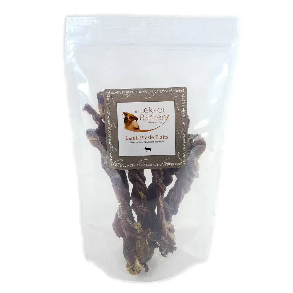Lamb pizzles in a clear bag, perfect for dog treats and natural chewing satisfaction.