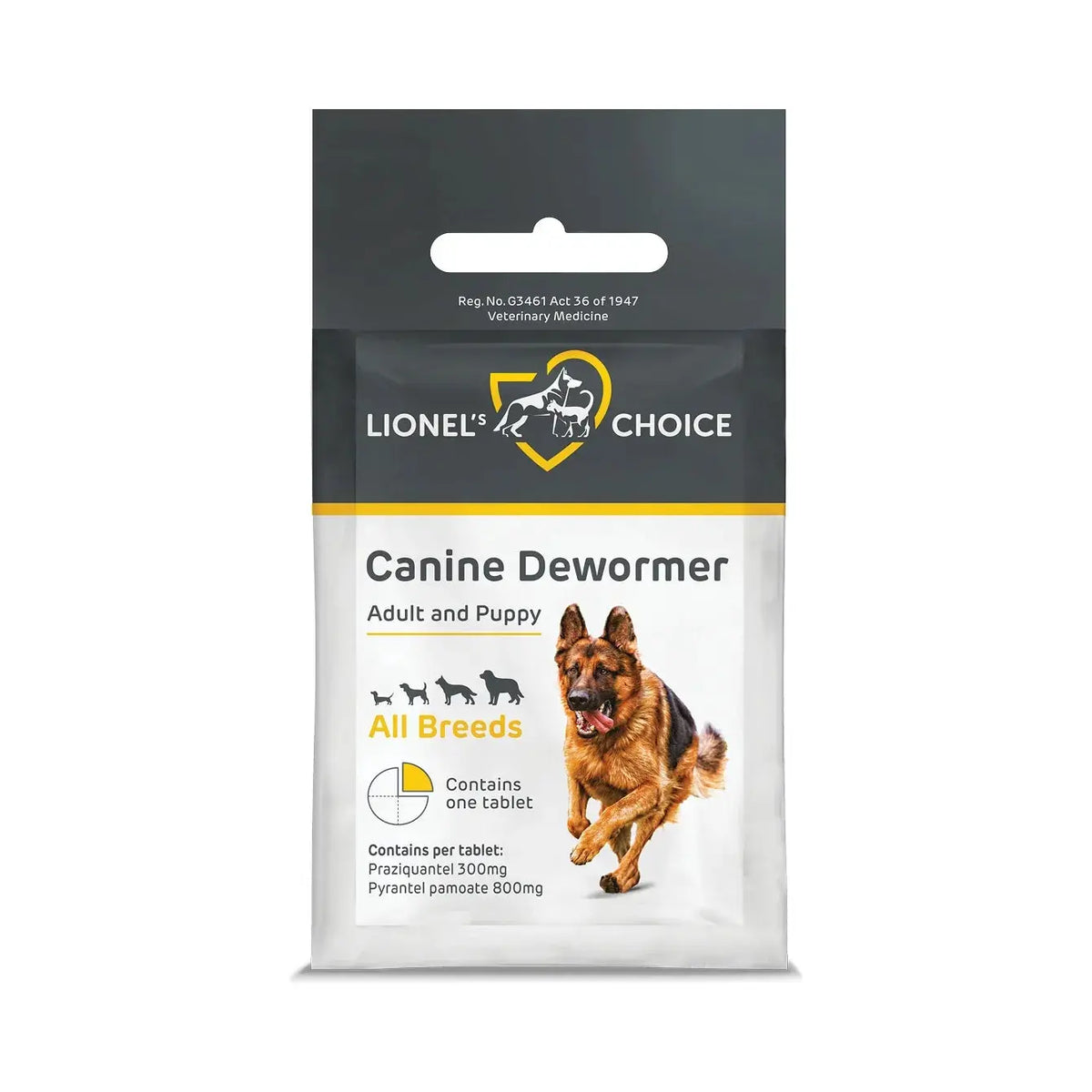 Lionel's Choice Canine Dewormer pack, one tablet for dogs up to 40kg