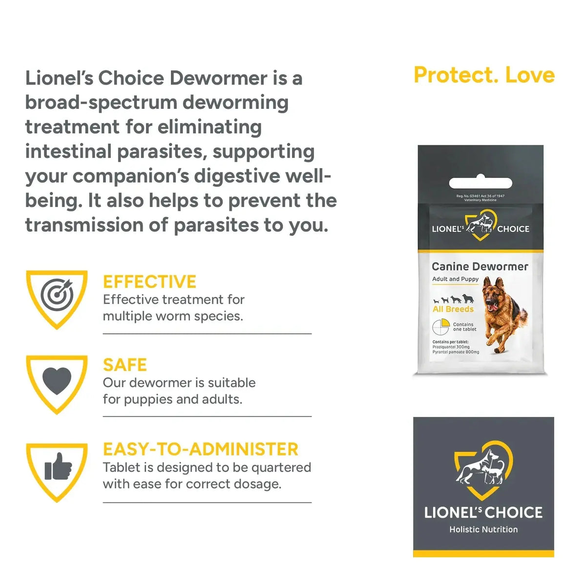 Lionel's Choice Dewormer benefits: effective, safe, easy to quarter