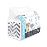 Male dog diapers pack, featuring 12 absorbent diapers with a stylish chevron design for easy pet care.