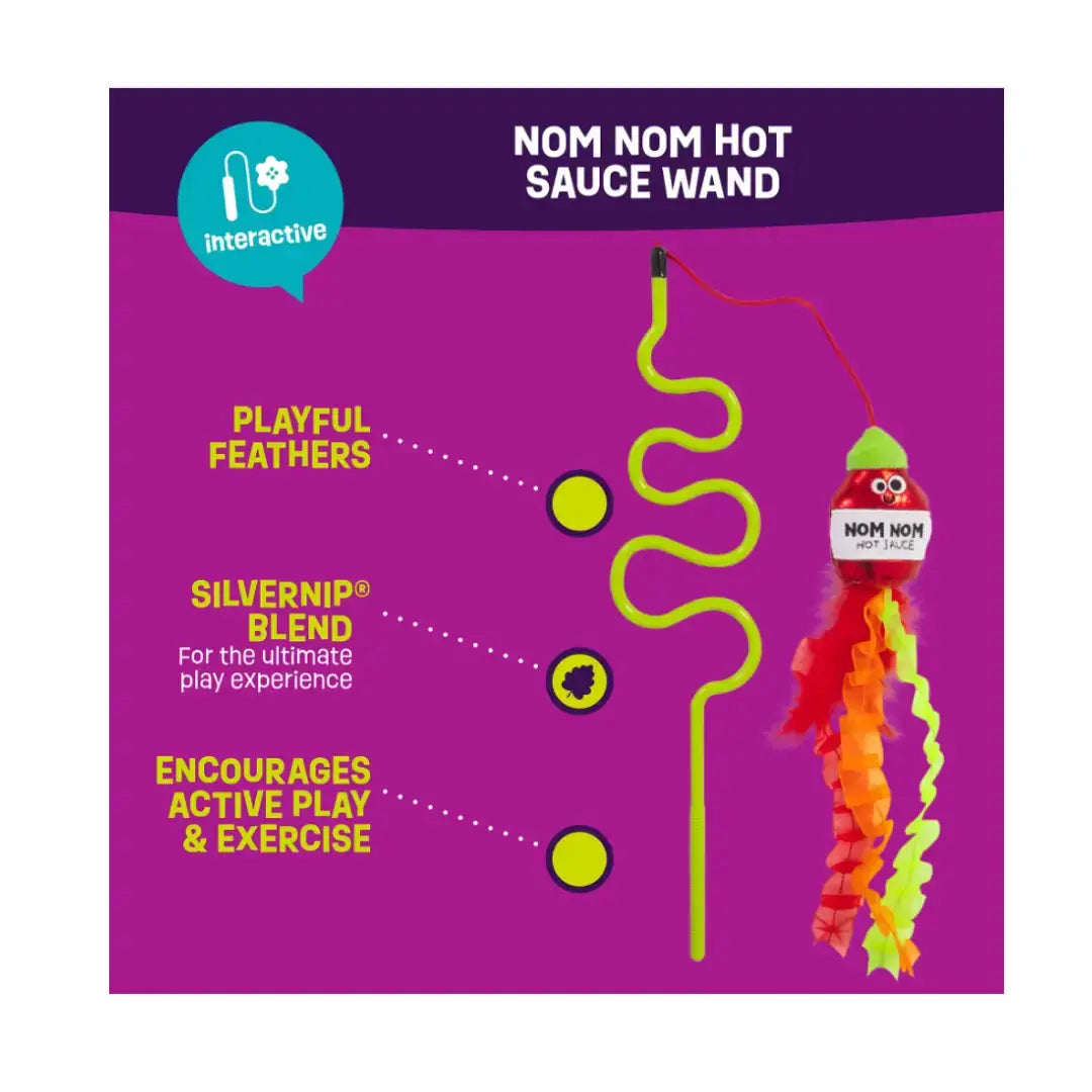 Mad Cat Nom Nom Hot Sauce Ribbon Wand Cat Toy   | Canine & Co