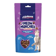 Marltons Meow Munchies crunchy bites in roast chicken flavor, perfect treat for cats.