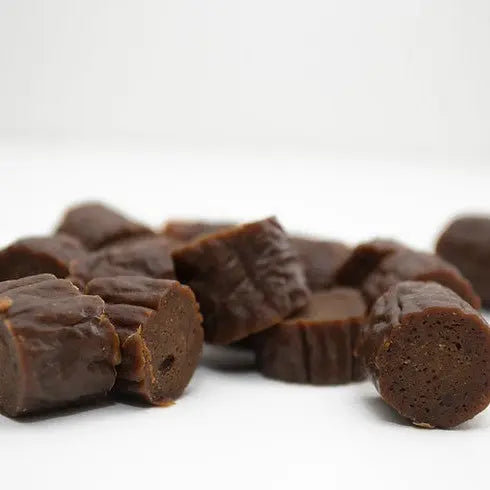Chocolate-flavored pet treats, soft and chewy, perfect for training and rewarding your furry friend.