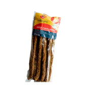 Ostrich meat sticks in a colorful package, perfect for pet treats and snacks.