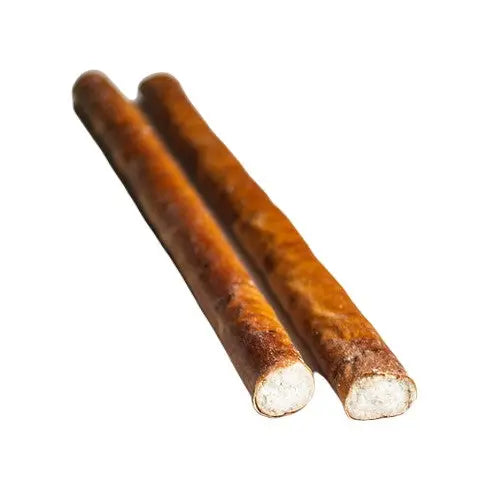 Two crunchy dog chews, perfect for dental health and satisfying chewing.