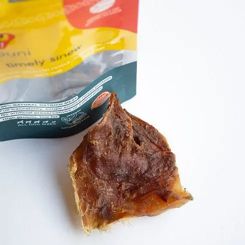 Natural dog treat, beef jerky piece, healthy snack, pet food, high protein, nutritious, tasty reward.