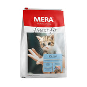 MERA finest fit kitten food bag featuring a playful cat and nutritional information.