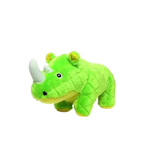 Green plush rhinoceros toy, soft and cuddly, perfect for kids and animal lovers.