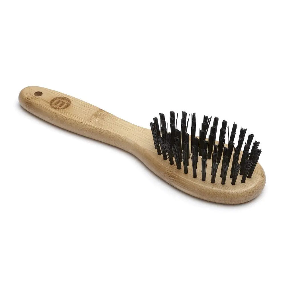 Bamboo hairbrush with soft bristles for gentle detangling and styling.