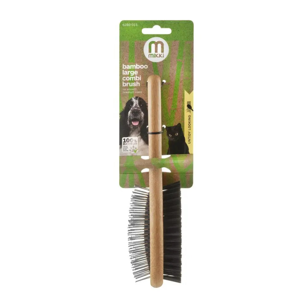 Bamboo combi brush for dogs, featuring a dual-sided design for effective grooming and detangling.