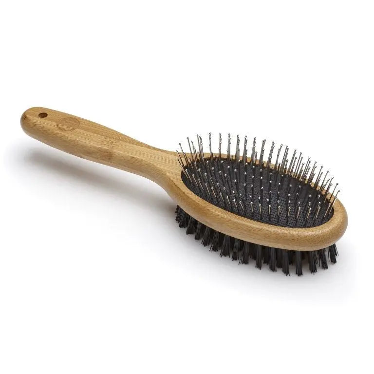 Bamboo hairbrush with mixed bristles for gentle detangling and styling.