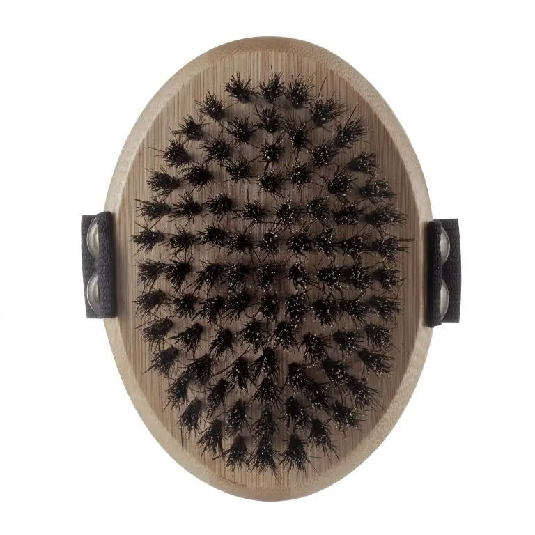 Natural bamboo hairbrush with soft bristles for gentle detangling and scalp stimulation.