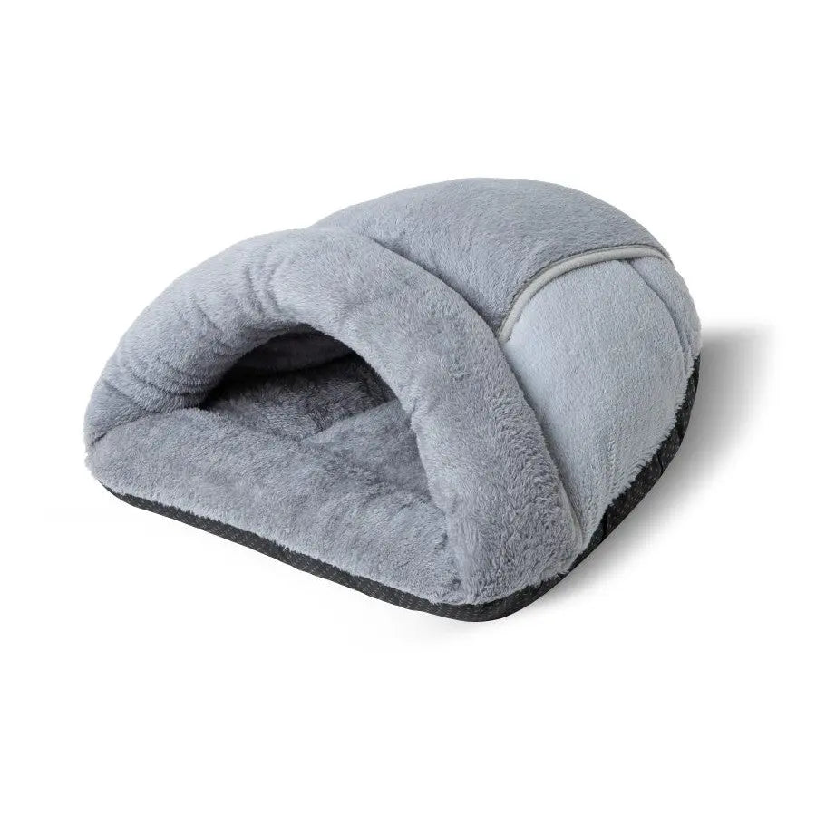 Cozy gray pet cave bed for small animals, providing warmth and comfort.