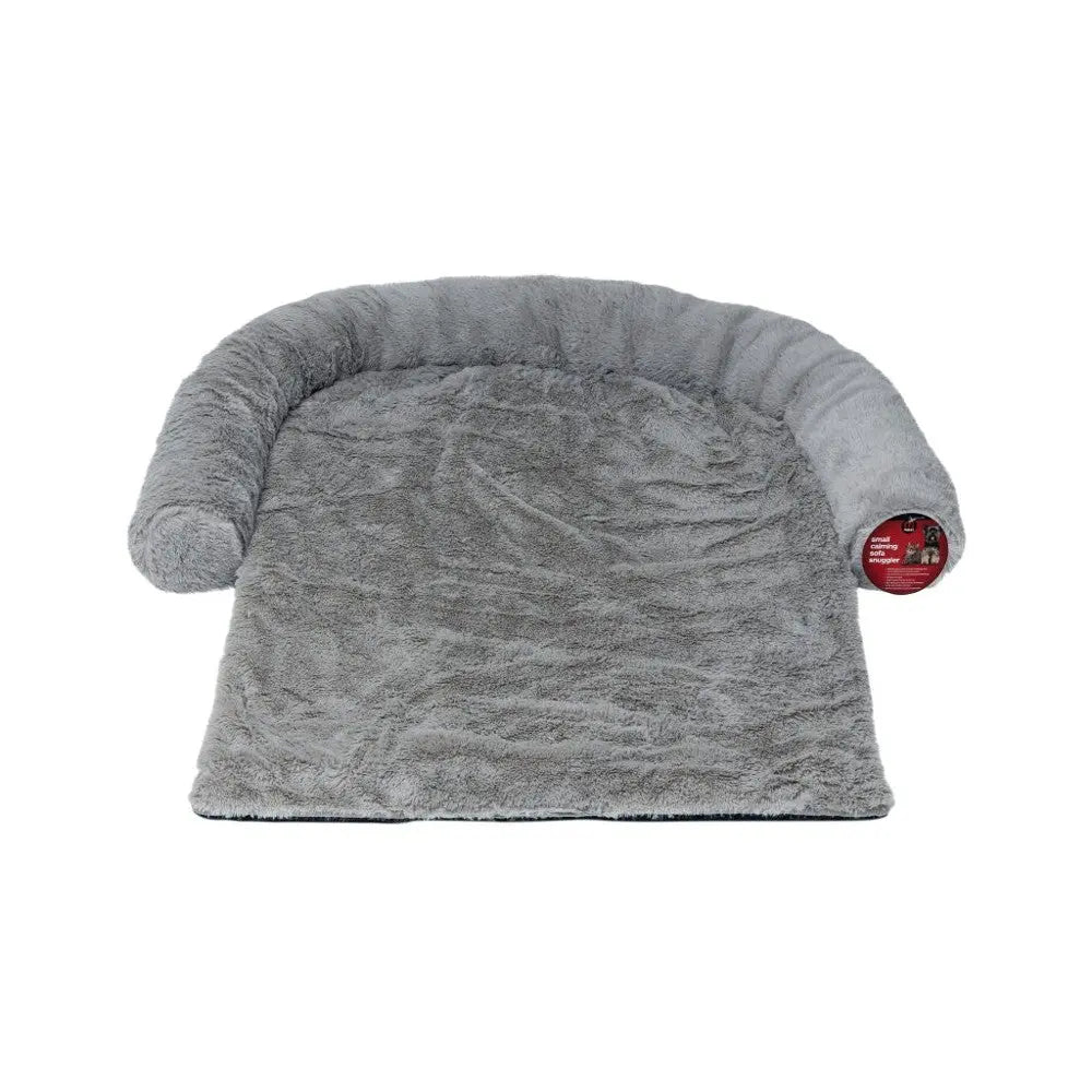 Cozy gray pet bed with a soft, plush surface and supportive raised edges for ultimate comfort.