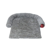 Cozy gray pet bed with a soft, plush surface and supportive raised edges for ultimate comfort.