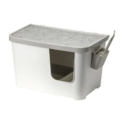 Stylish pet food storage container with a scoop and easy access opening for convenient feeding.