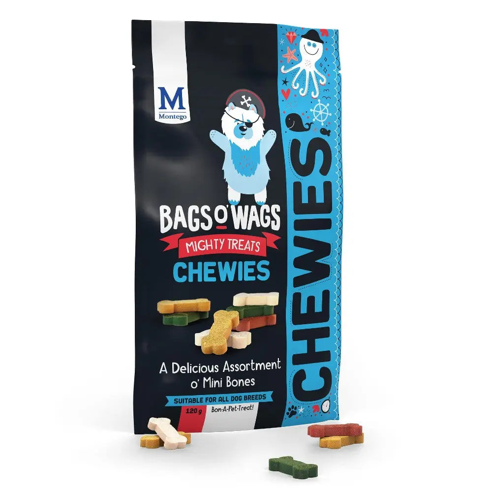 Bags O' Wags Chewies: Assorted mini bone treats for all dog breeds, perfect for training and rewarding.